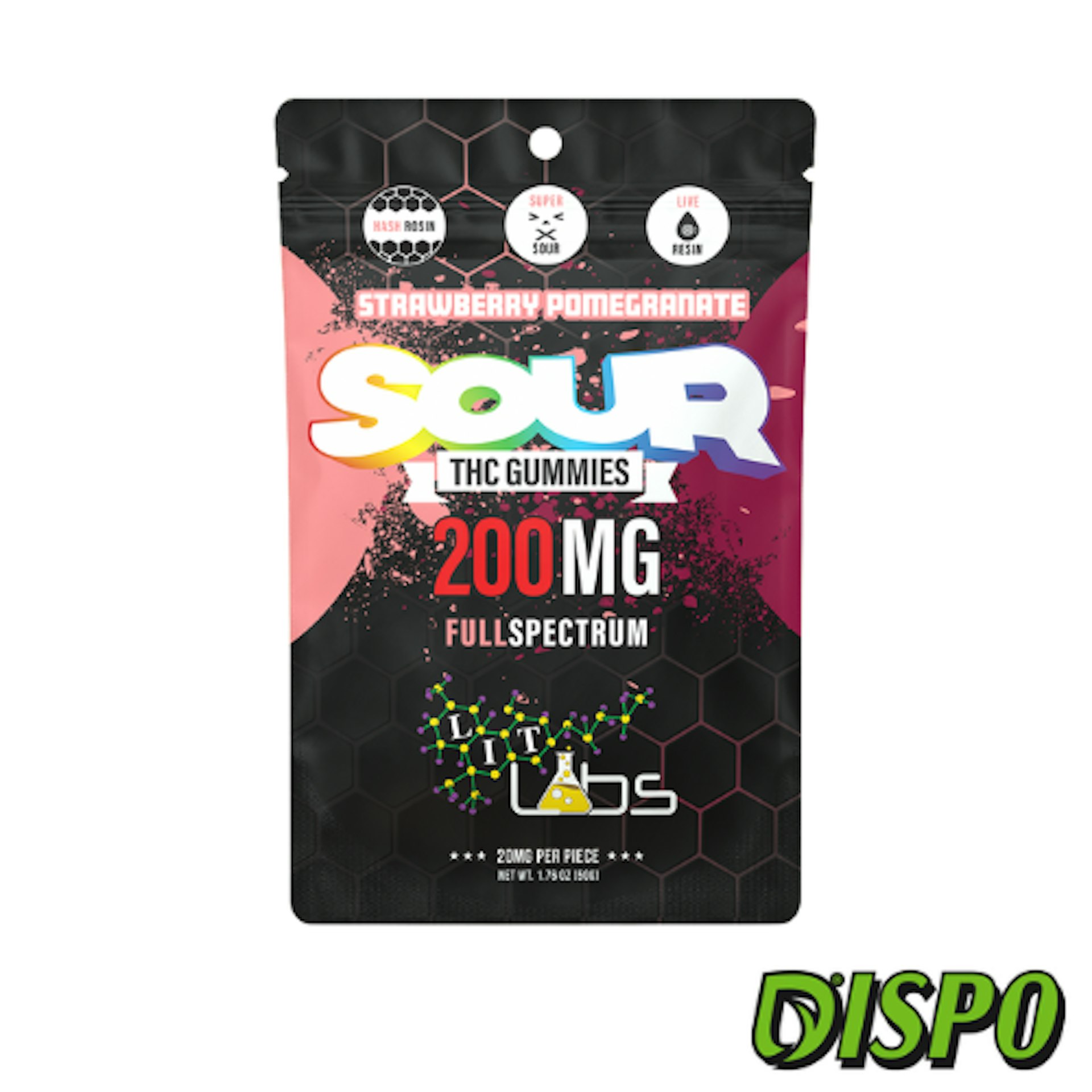 Lit Labs - Strawberry Pomegranate Sour 200mg Gummies