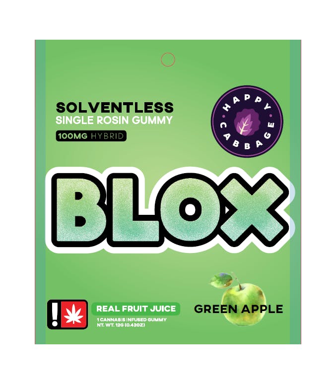 Photo of BLOX – Green Apple – (Hybrid) 100mg THC Single Rosin Gummy