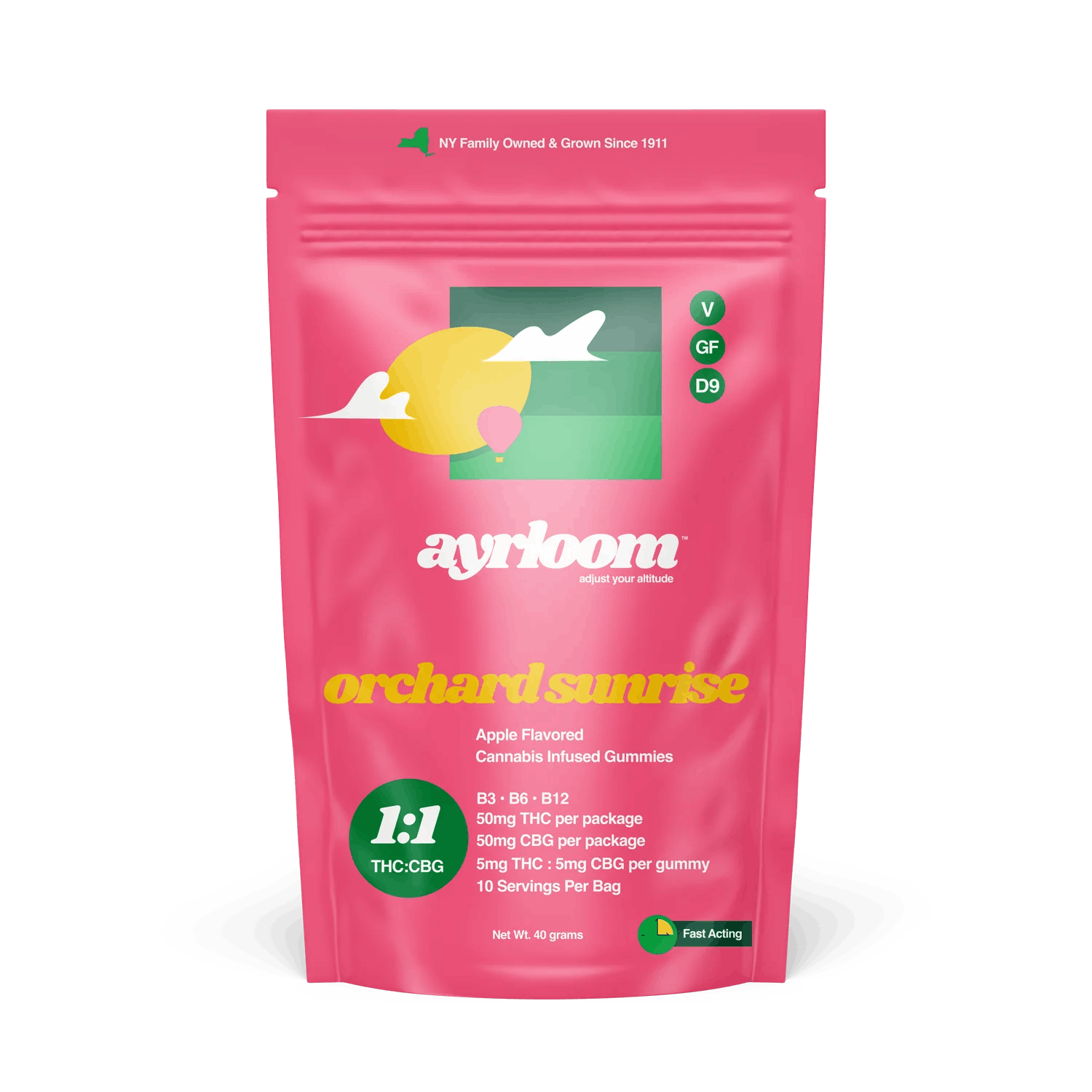 Ayrloom | Cranberry Apple "Orchard Sunrise" | 1:1 | 5MG THC : 5MG CBG 10 Pack