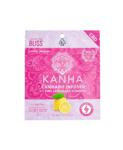 Kanha – Pink Lemonade – Gummy – 1:1  CBD/THC – 10ct – 100mg-active