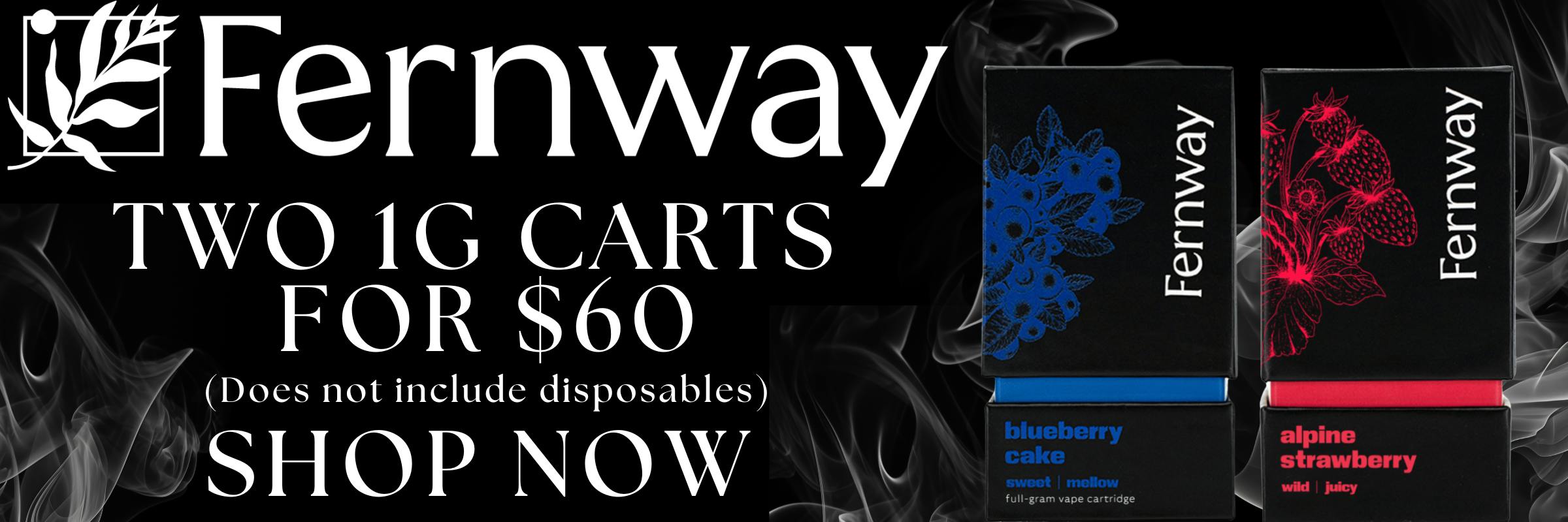 Fernway 1 gram vape cartridges are two for $60 at high hopes cannabis dispensary in Hopedale Massachusetts