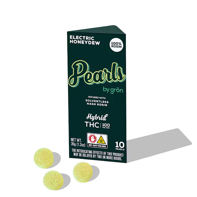 Gron ROSIN Pearls Electric Honeydew 10pk/100mg (hybrid, live rosin gummies, 2.8g)
