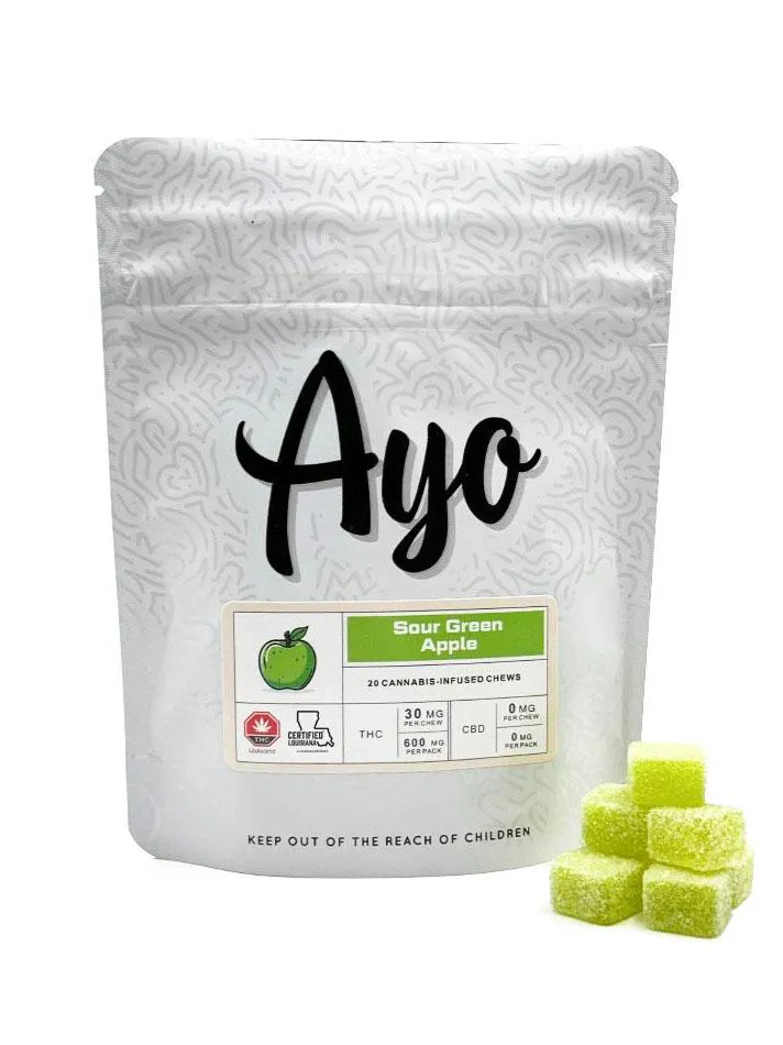 Ayo: Gummies | Sour Green Apple Blend | 600mg | 20pk | GDF - Jennings