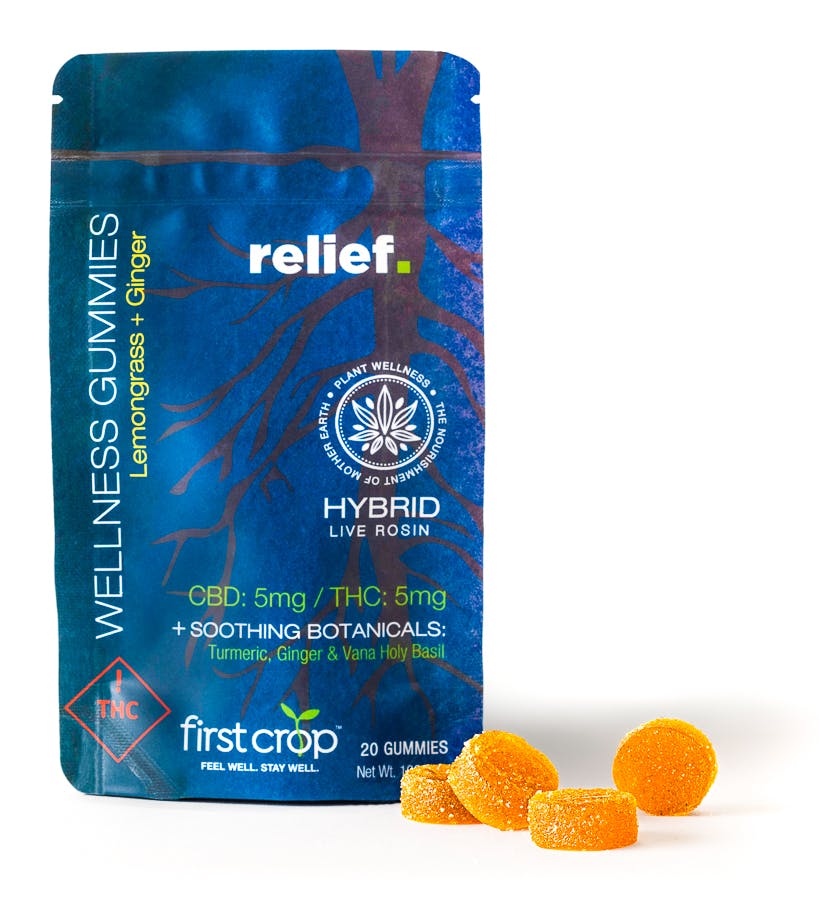 FIRST CROP | Relief Gummies - 1:1 THC/CBD | 100mg | Kure (Downtown)