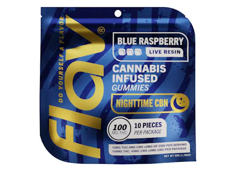 FLAV | Blue Raspberry | Live Resin | Nighttime THC / CBN Gummies | 10pk-active