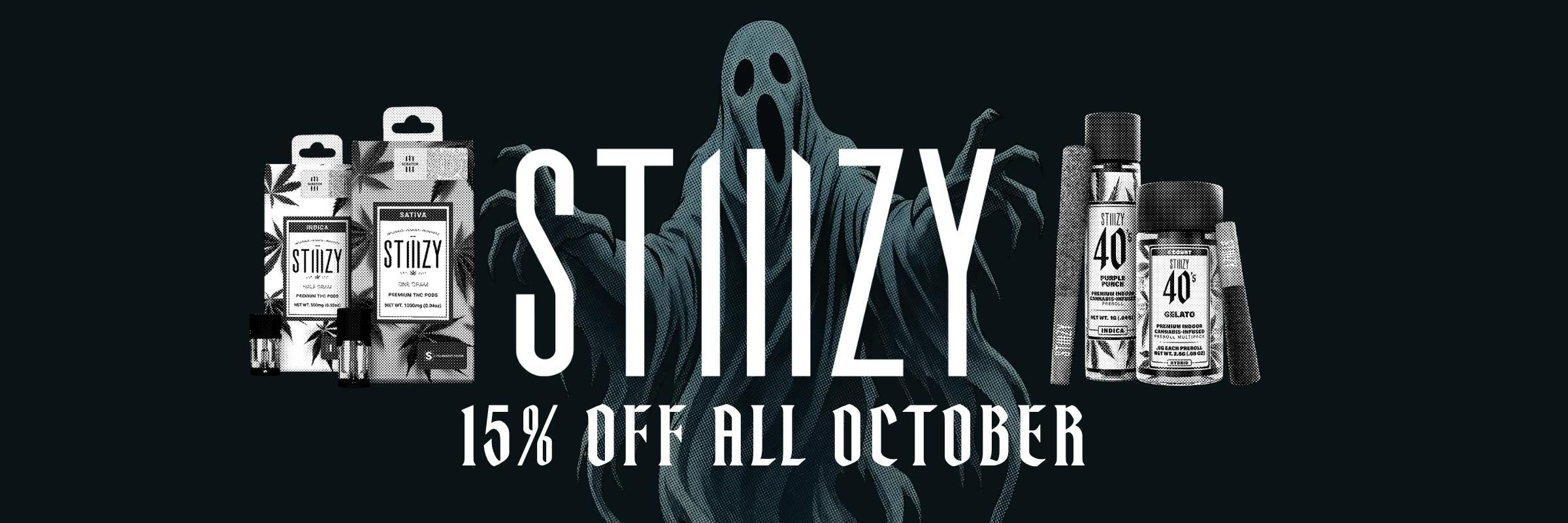 15% off stiiizy vapes and prerolls for the month of october