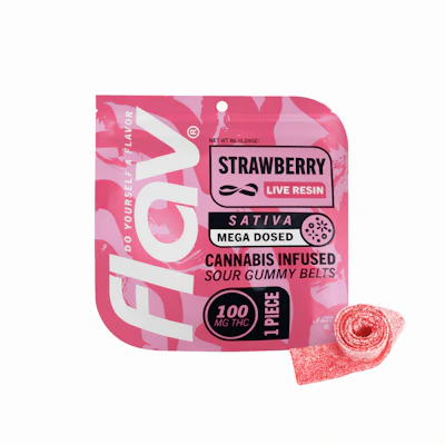 Flav - 100mg Live Resin Single Gummy - Strawberry Belts - EDIBLES by Flav at King of Budz