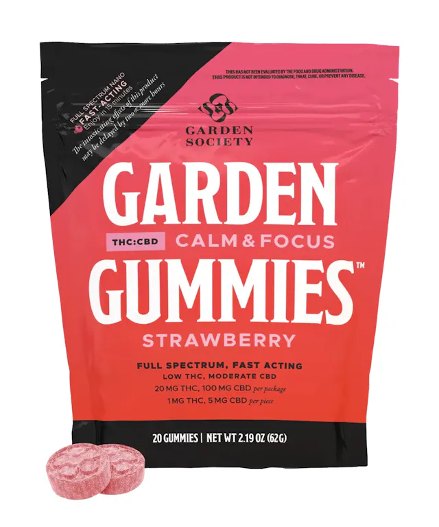 Garden Society Gummies Strawberry 5 CBD : 1 THC 20pk/20mg (hybrid, 0.56g)