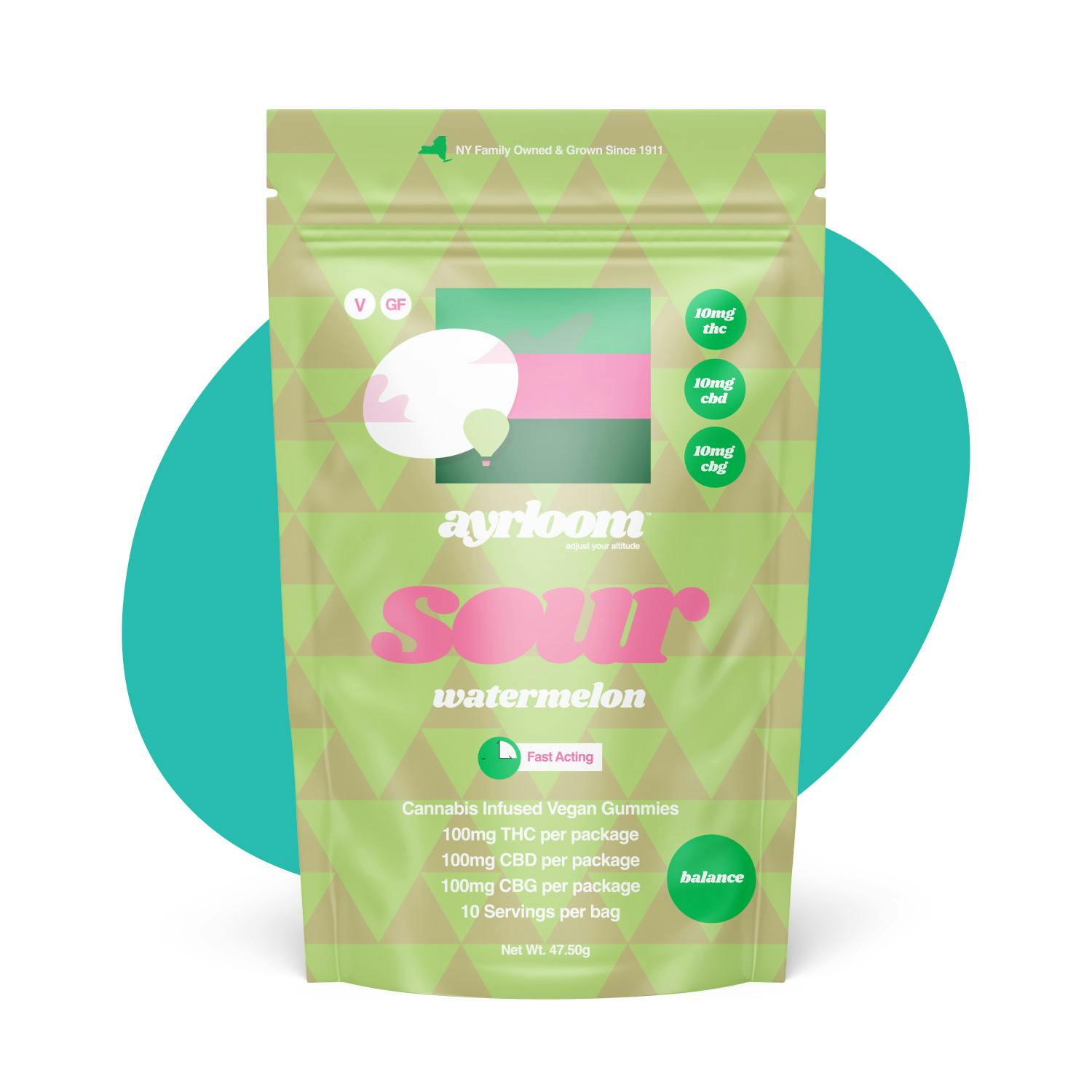 Ayrloom Sour Watermelon 1:1:1 | 10MG THC : 10MG CBD : 10MG CBG 10 Pack-0