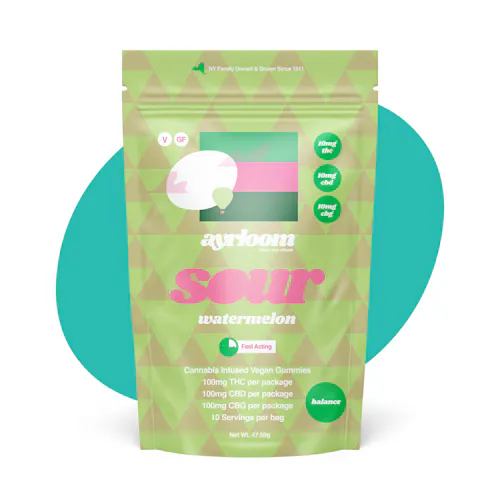 Ayrloom Sour Watermelon 1:1:1 | 10MG THC : 10MG CBD : 10MG CBG 10 Pack-active