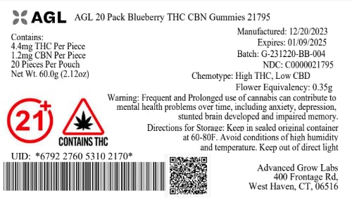 AGL 20 Pack Blueberry THC CBN Gummies H 21795 Trulieve