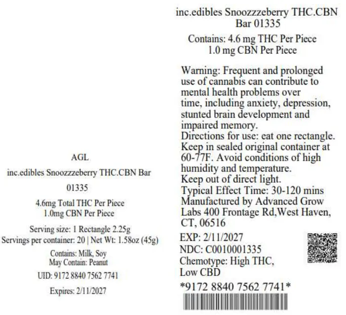 Snoozzzeberry Bar THC:CBN Chocolate Bar T92N20 (01335) 20pc