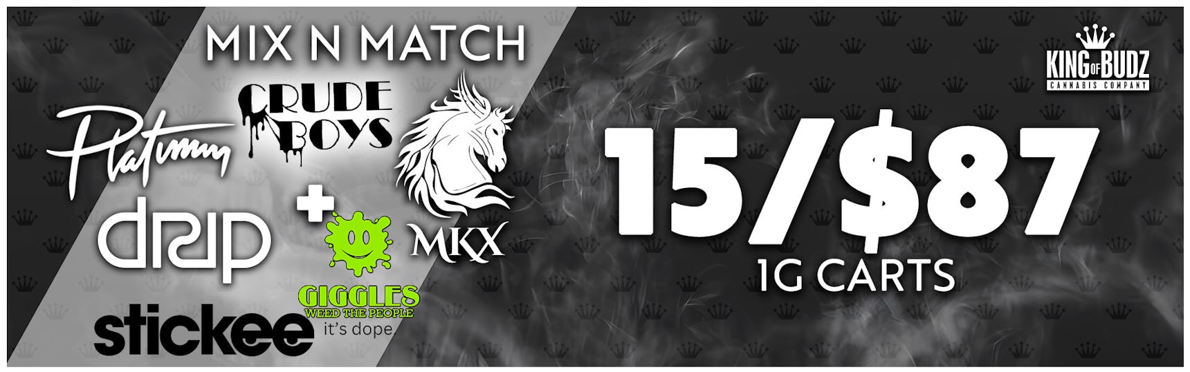 Platnium Vape Drip Crude Boys MKX Stickee AND Giggles 1g Carts 15/$87