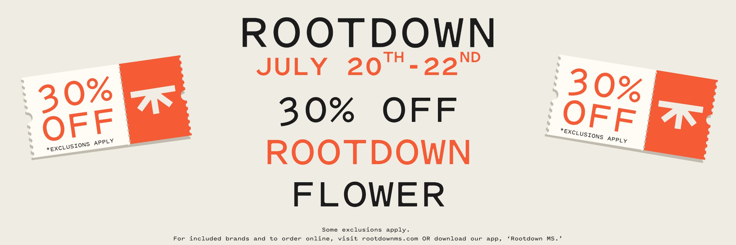 ROOTDOWN, 30% OFF, flower, pre-packs, pre-rolls, discount, sale, promo, online, online orders, orders, pickup