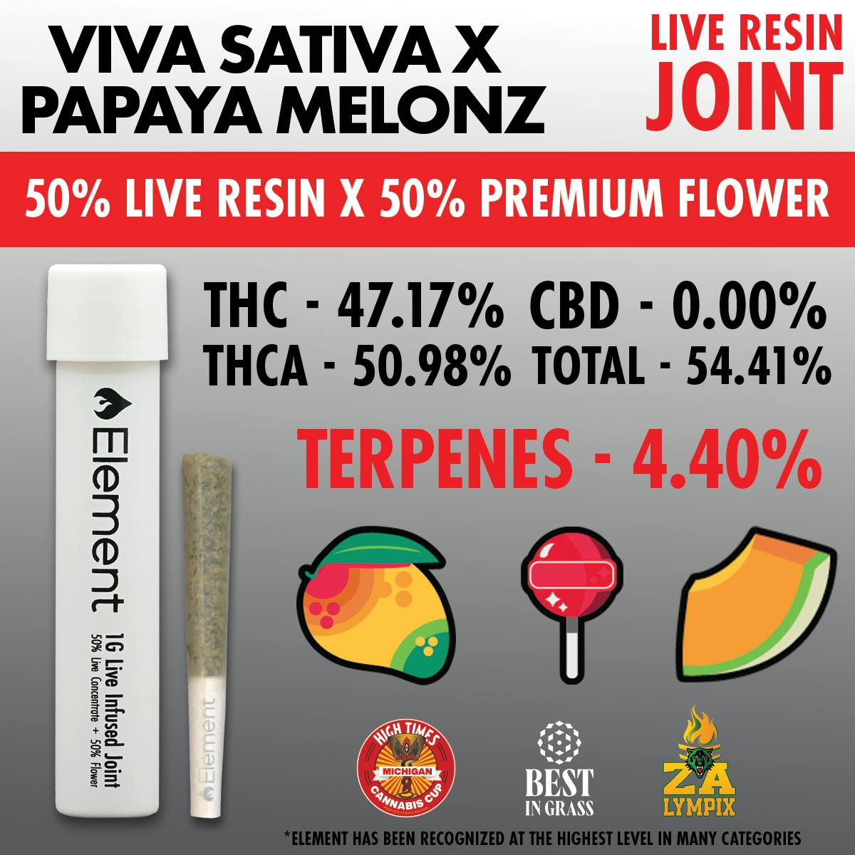 Element x Ghost Cannabis - 1g Live Resin Joint - Viva Sativa x Papaya Melonz