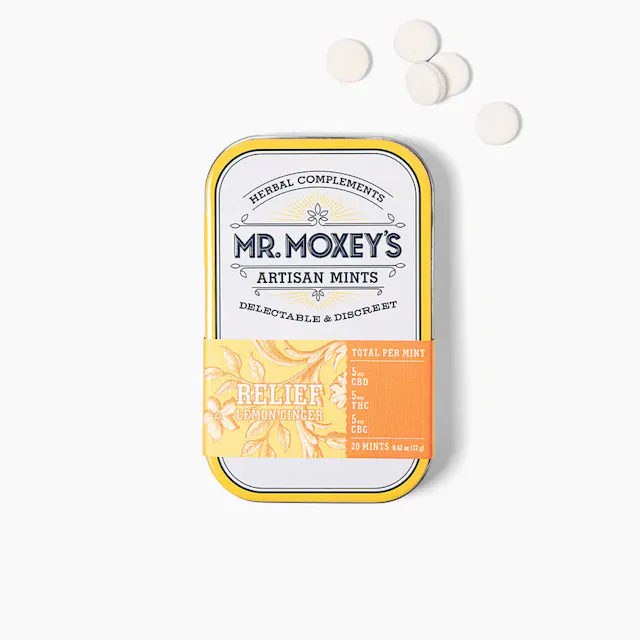 Mr. Moxey's Mints Relief Lemon Ginger 1 CBD : 1 THC : 1 CBG 20pk/100mg (hybrid, 2.8g)