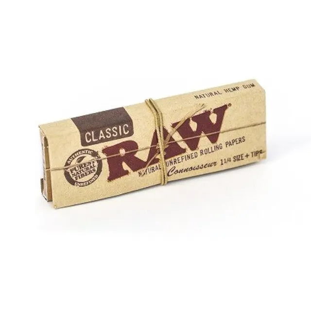 RAW Classic Rolling Papers 1 1/4 Connoisseur w/Tip (hybrid, papers rolling supplies)