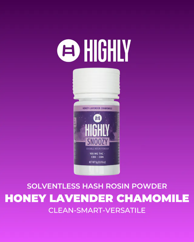 Highly Soluble Rosin Powder Snoozy Honey Lavender Chamomile 1 THC : 1 CBN 100mg (indica, dissolvables, .1g)