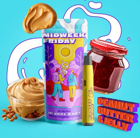 Midweek Friday Midweek Friday Disposable Peanut Butter and Jelly (H) - Star  Buds Cannabis Dispensaries Cannabis Dispensary in NY, MD, MS, IL, OK