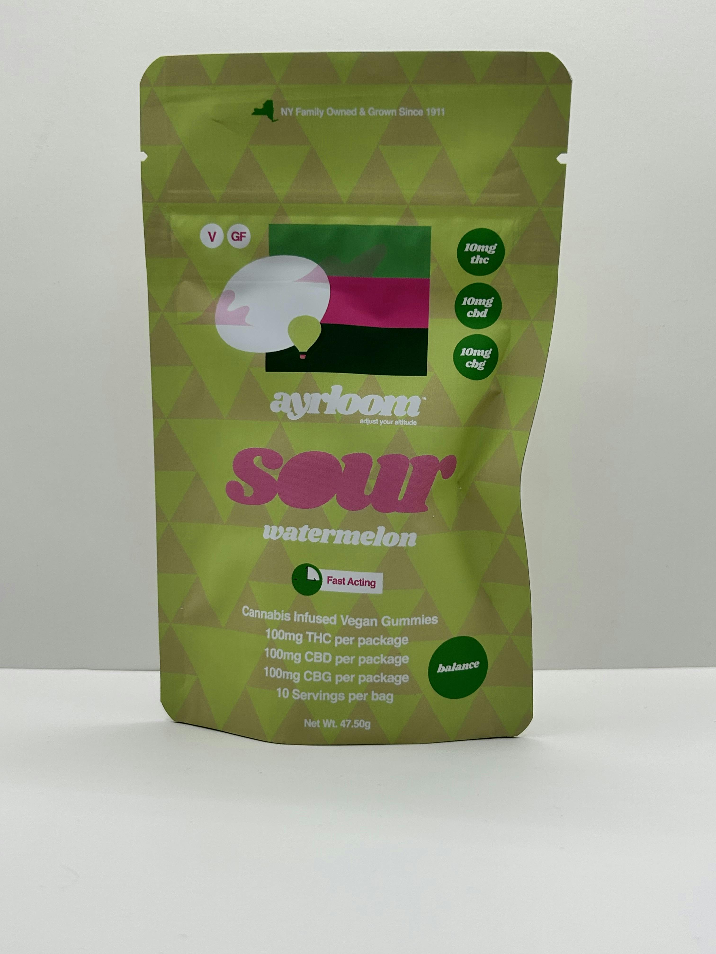 Photo of Ayrloom | Sour Watermelon 1:1:1 | 10MG THC : 10MG CBD : 10MG CBG 10 Pack