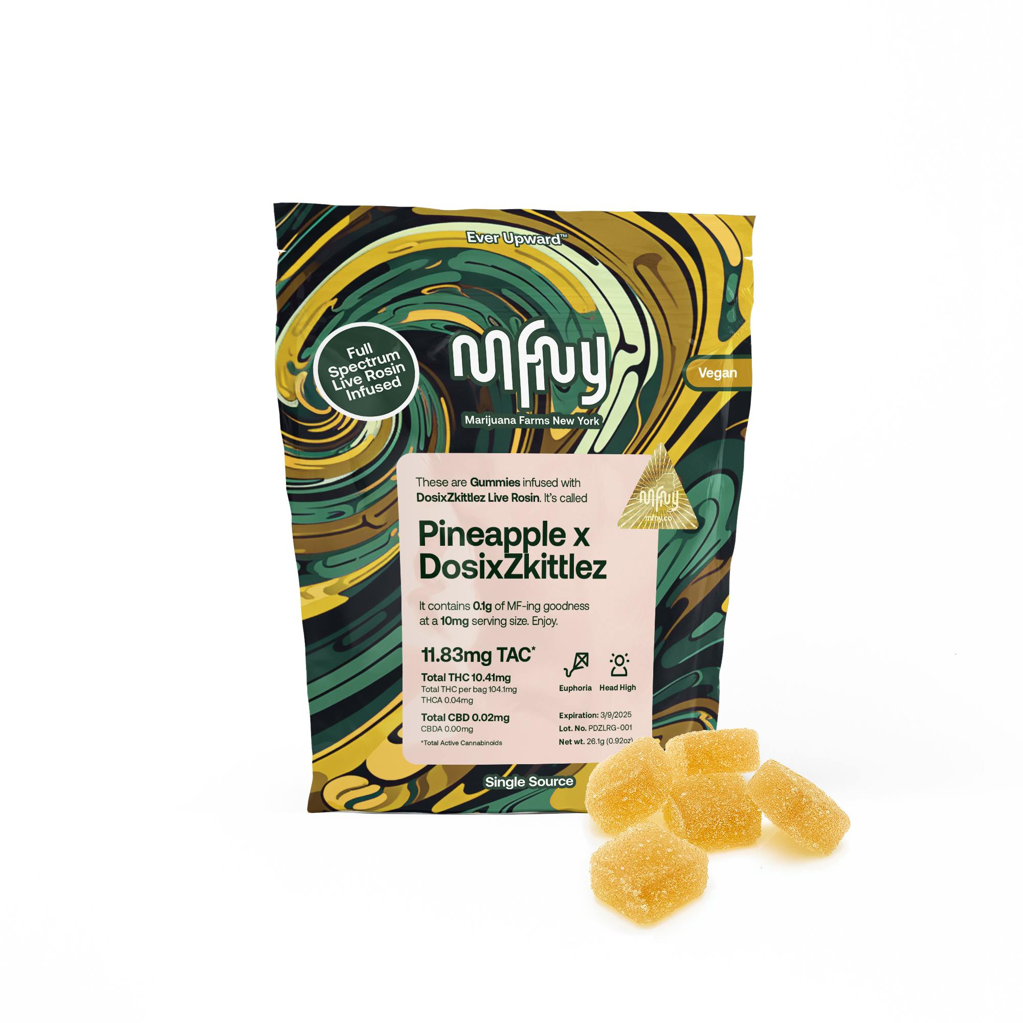 Pineapple x Dosi x Zkittles Live Rosin Gummies • 10 Pack 100mg by