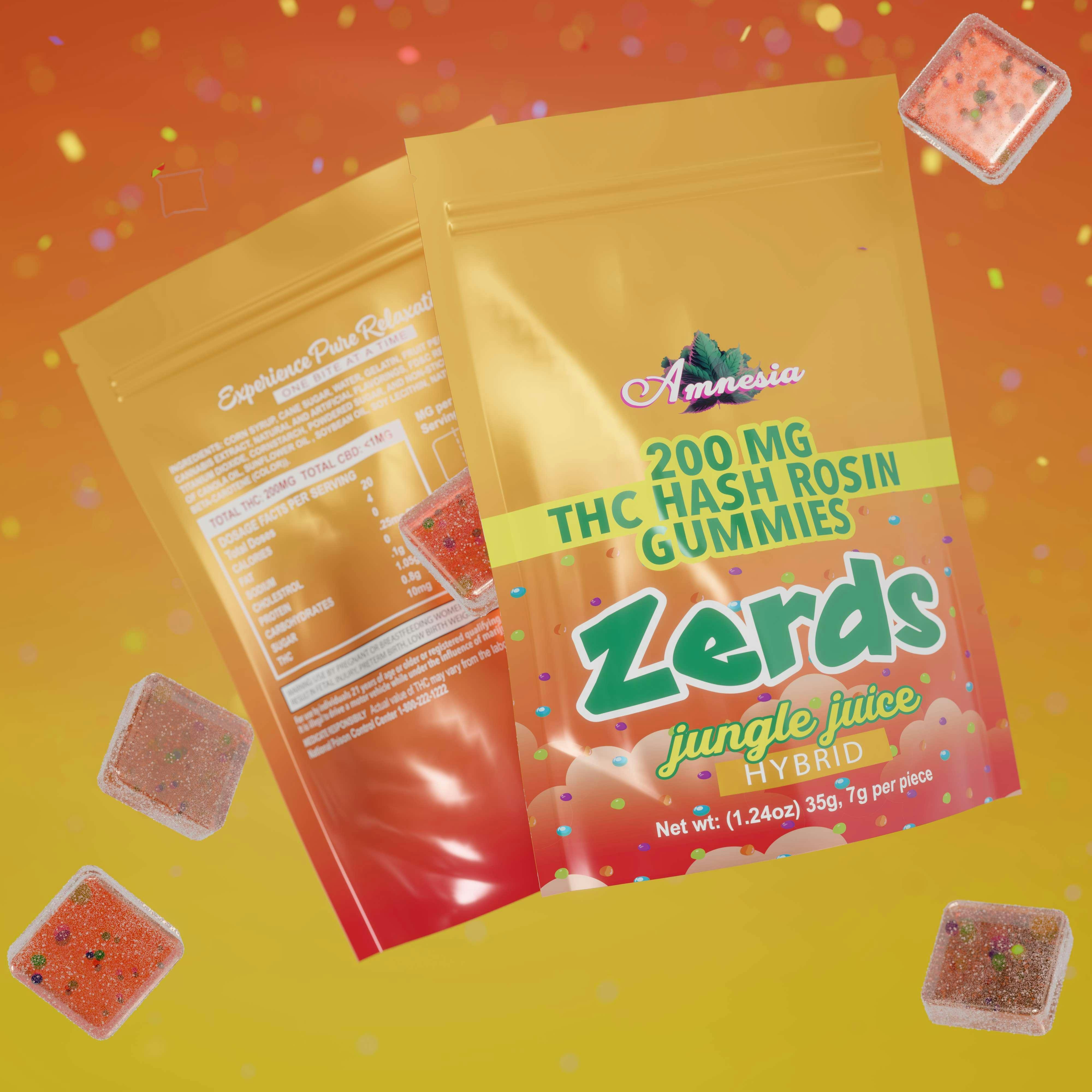 Amnesia - 200mg Zerds Hash Rosin Gummies - Jungle Juice