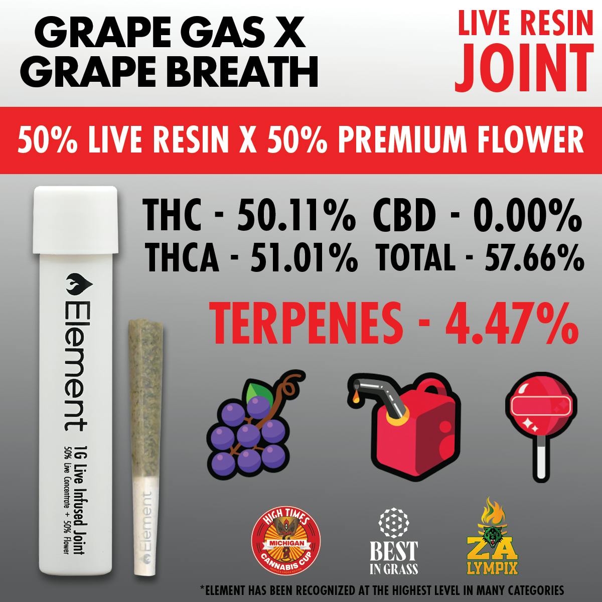 Element x KAI - 1g Live Resin Joint - Grape Gas x Grape Breath