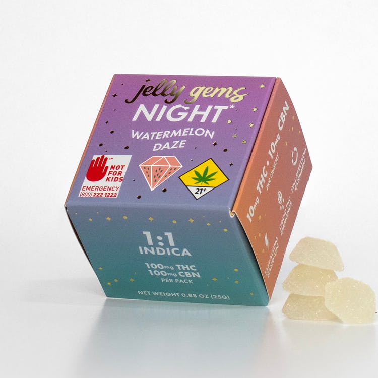 Jelly Gems: THC/CBN 1:1 Watermelon Daze Night (Indica) - 10pk 200mg
