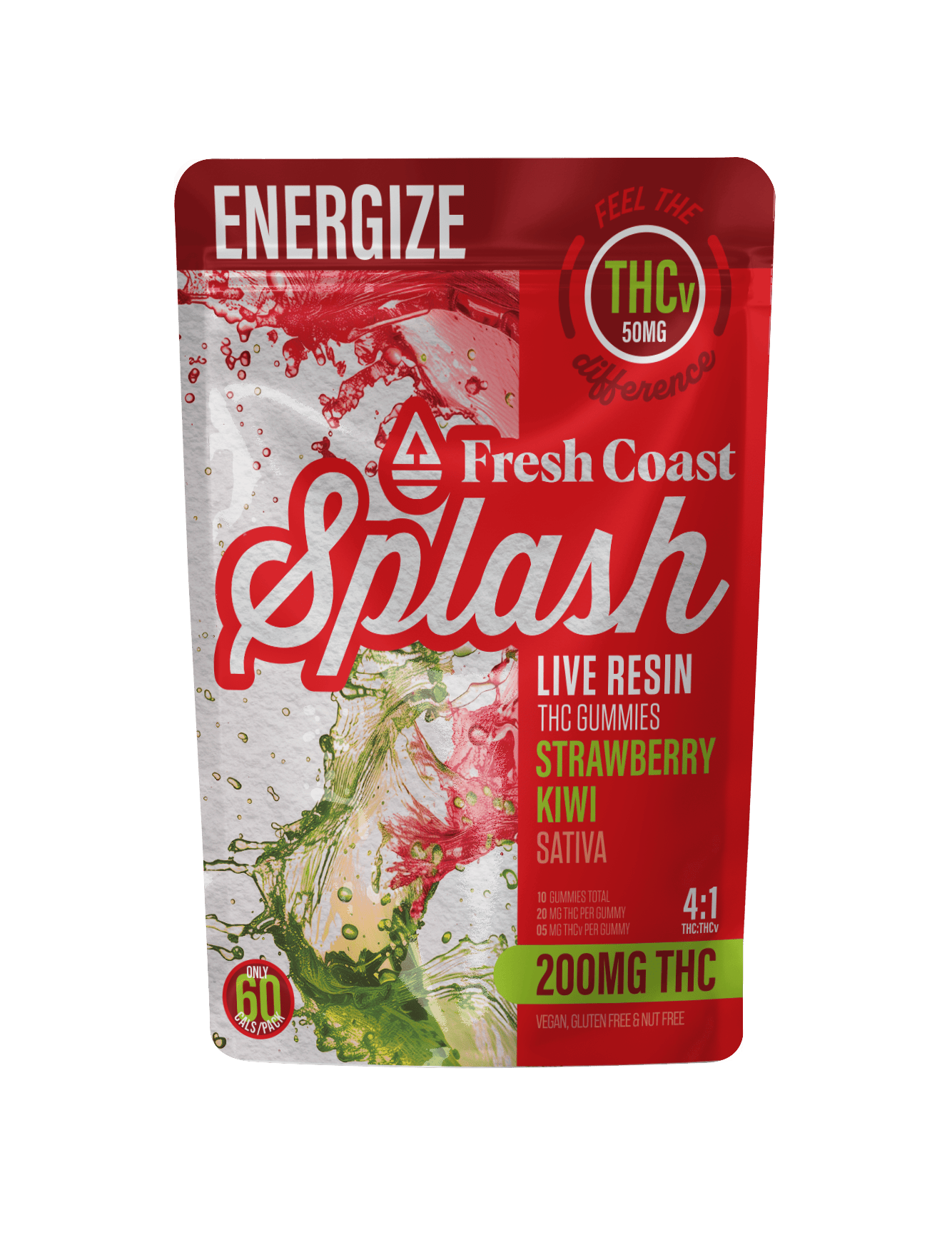SPLASH | Live Resin Gummies - Strawberry Kiwi (Sativa) - 4:1, THC:THCv, 200mg