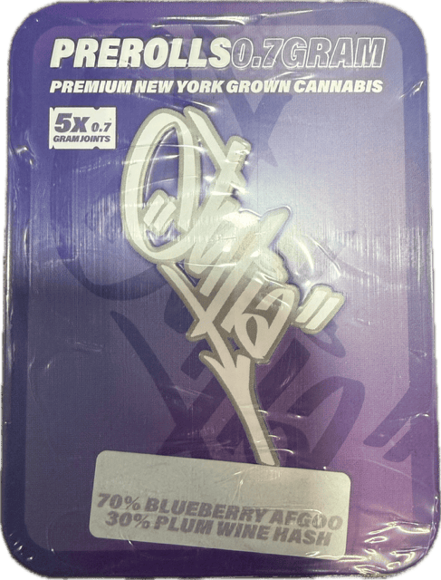 Julia | Infused Preroll | Hash Infused | Blueberry Afgoo X Plum Wine Hash | 70% Flower X 30% Hash | .7g | 5 Pack | 3.5g | Indica | THC 33% Julia