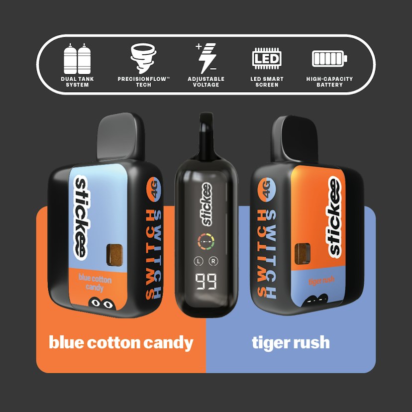 Stickee 4G Switch | Blue Cotton Candy + Tiger Rush | Live Resin x Diamonds