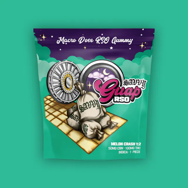 Savvy Gummies Guap RSO Melon Crash 2 THC : 1 CBN 100mg (indica, 2.8g)