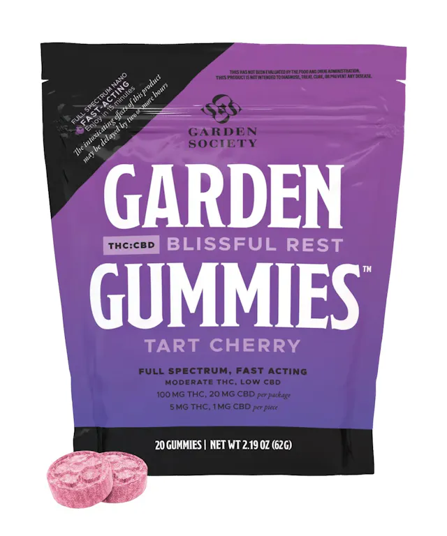 Garden Society Gummies Tart Cherry (I) 5 THC : 1 CBD 20pk/100mg (indica, 2.8g)