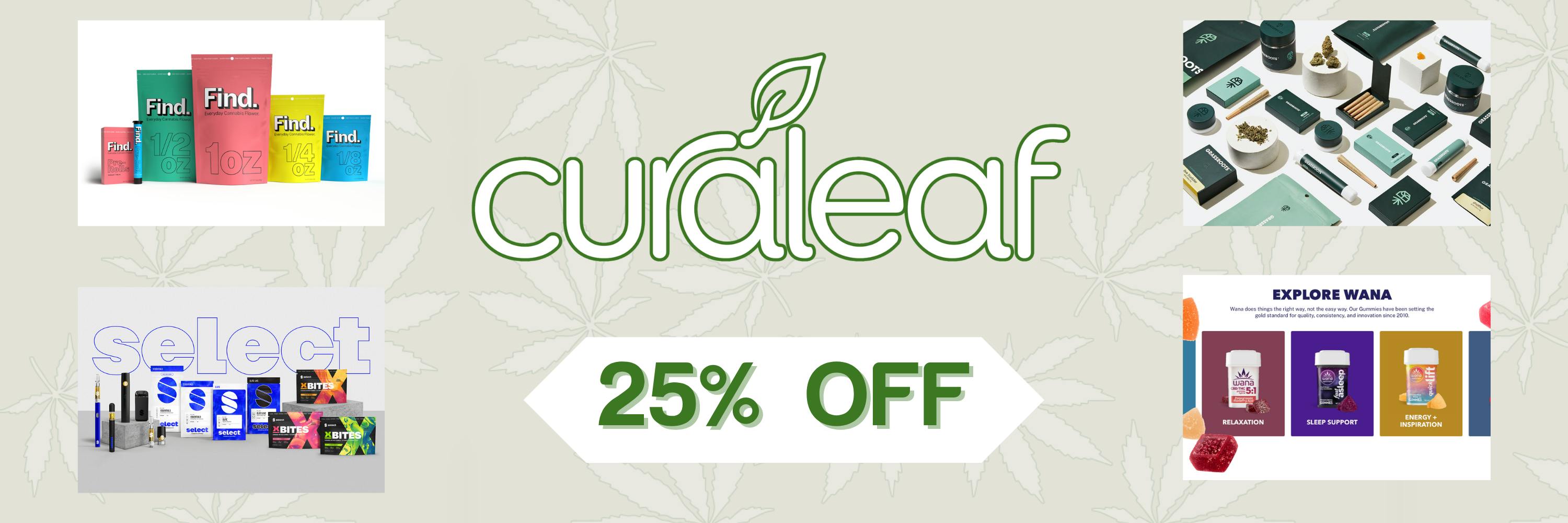 twenty five percent off curaleaf products and brands