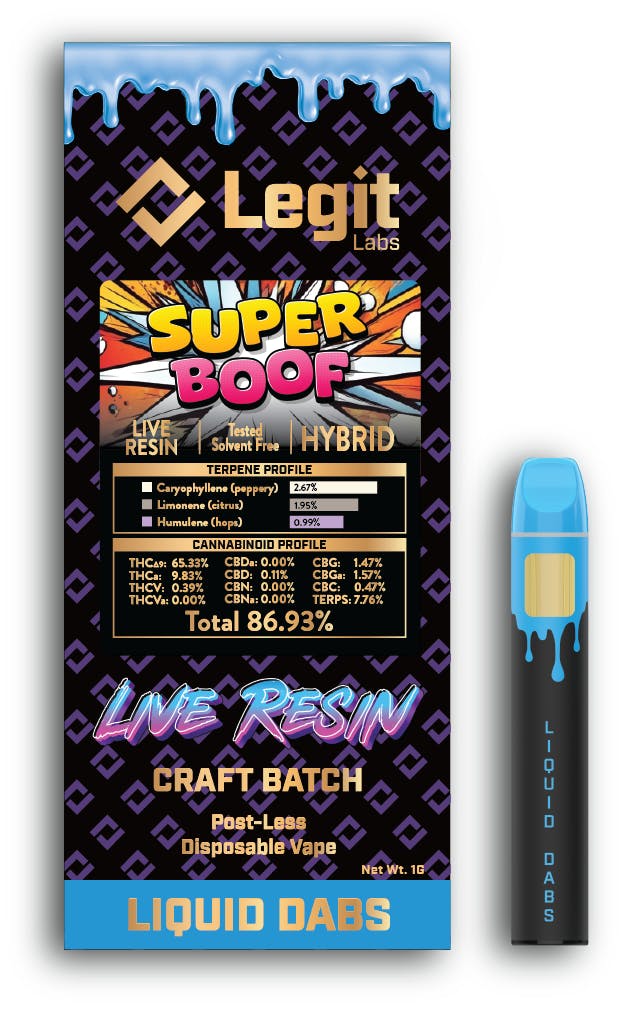 Legit Labs Legit Labs | Postless Disposable Vapor Cartridge | Live Resin |  Superboof | 1g