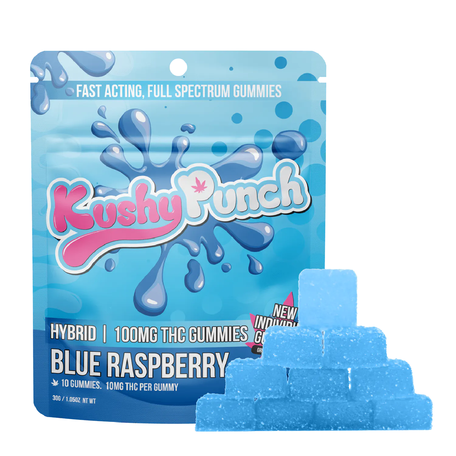 KUSHY PUNCH Gummies 100mg Fast Acting: Blue Raspberry 10pc at