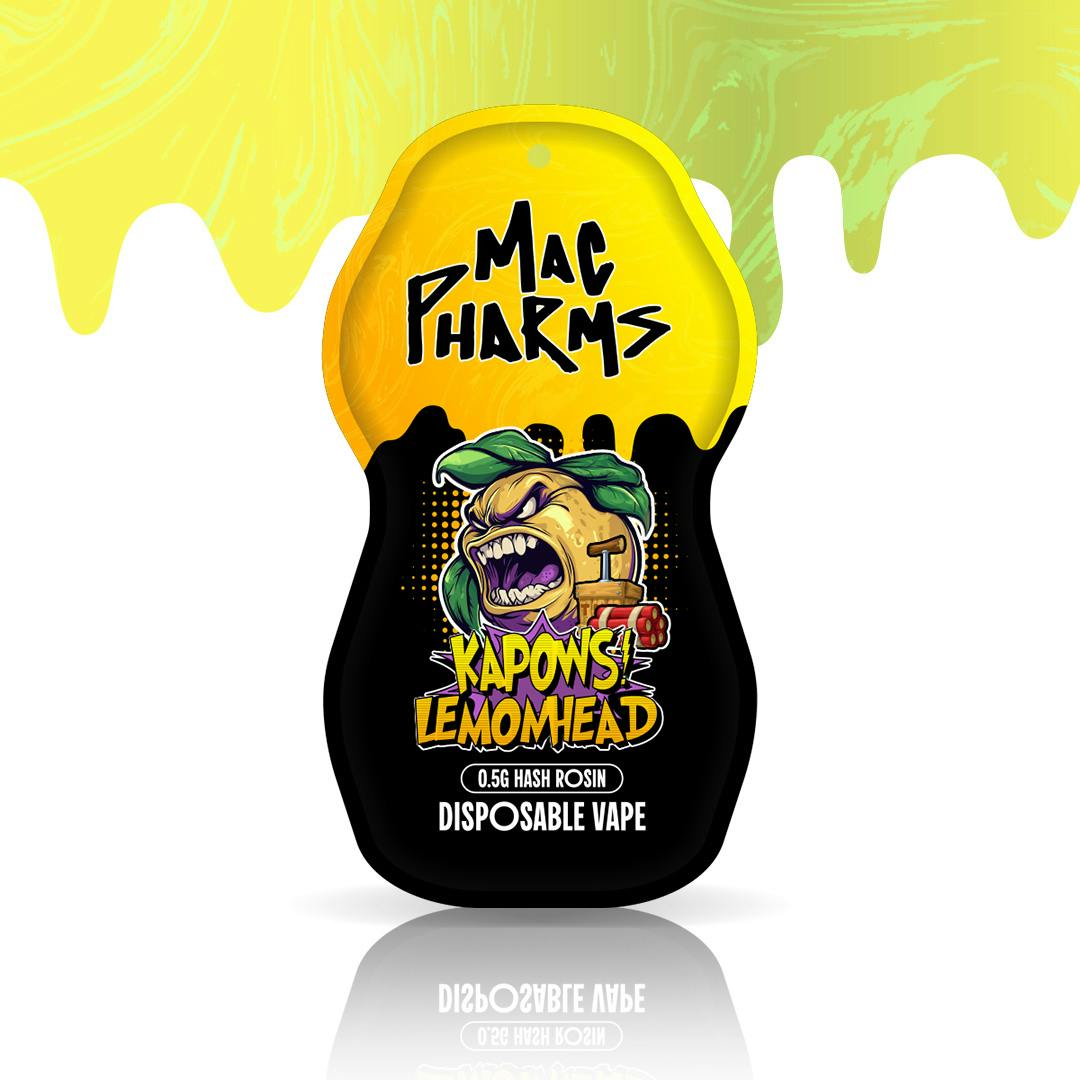 Product: Mac Pharms | Live Rosin Disposable Vape - 0.5g - Kapows! Lemon Head