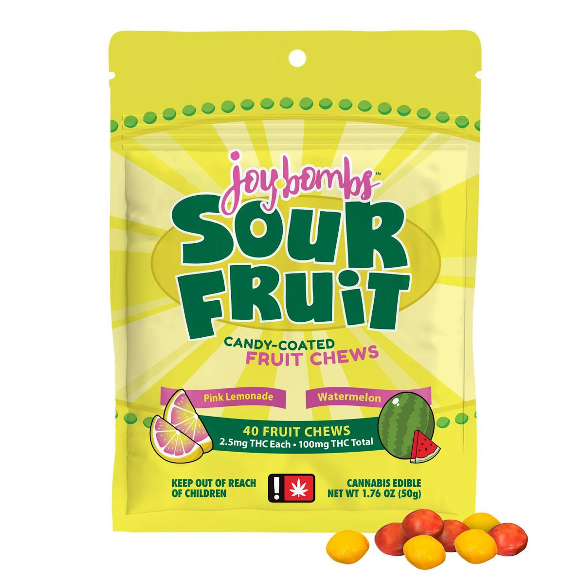 Photo of Joy Bombs 100mg SOUR FRUIT Candy-Coated Fruit Chews 40pk
