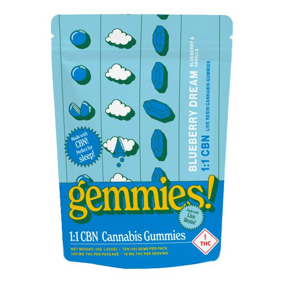 Gemmies | 100mg Gummies l Blueberry Dream 1:1 THC:CBN (Indica)