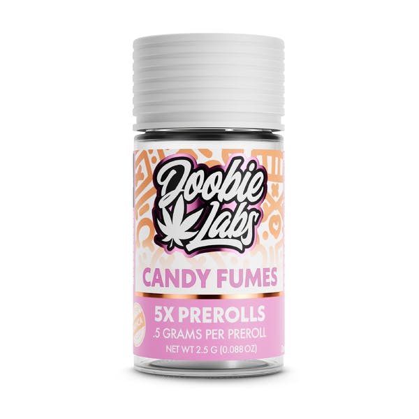 Doobie Labs | Candy Fumes | 5 Pack (5 * 0.5g)Doobie LabsIndicaTHC: 22.05%TERPS: 0.45%Buy any 1oz flower, get 50% OFF a Preroll or an Eighth!+1
