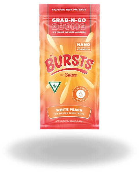 Product: Sauce | Bursts White Peach Live Resin Gummies 2pk | 200mg