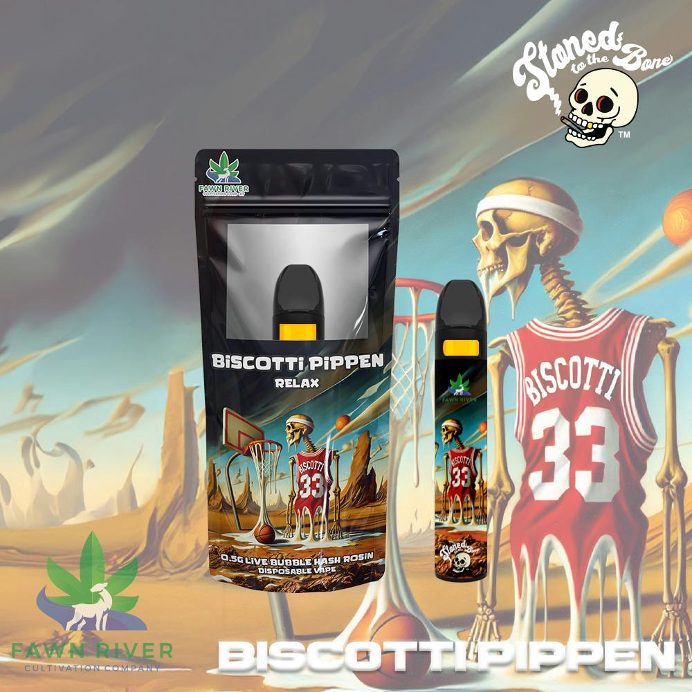 Stoned to the Bone | Biscotti Pippen | Live Bubble Hash Rosin Disposable | 0.5g