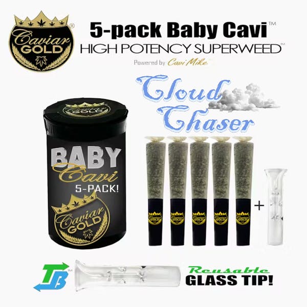 Product: CAVIAR GOLD | CLOUD CHASER (BABY CAVI) | INFUSED PRE-ROLLS | 5 x 0.5G INDICA/HYBRID