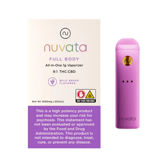 Nuvata Disposable Full Body - Wild Grape 9 THC : 1 CBD 1g (hybrid, disposables)