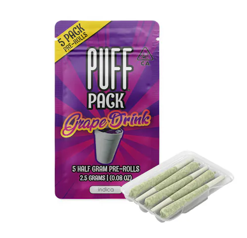 PUFF – Pack 5ct. Pre Roll – 2.5g – Indica Grape Drink-active