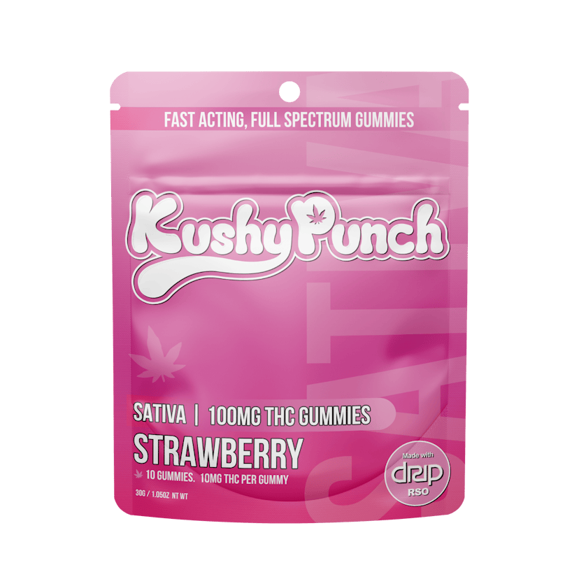 Kushy Punch Full Spectrum Strawberry Gummies 100mg Sativa