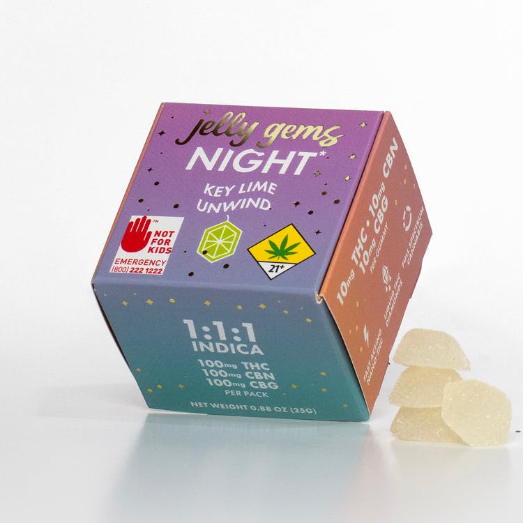 Jelly Gems: THC/CBN/CBG 1:1:1 Key Lime Unwind (Indica) - 10pk 300mg