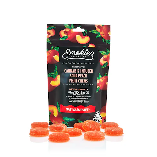 Sour Peach Sativa  100mg THC Fruit Chews-active