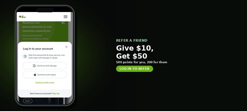 Refer a friend to MrGreen DC — they get 200 points ($10 credit), you get 500 points ($50 credit). Log in to your account to refer.