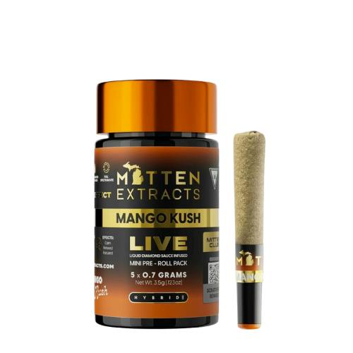 Mitten Extracts 5 x .7g Live Sauce Infused Prerolls Mango Kush